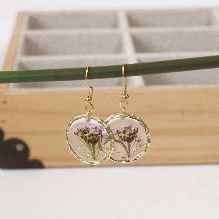 Wholesale new 6pcs/pack resin dried flower irregular round gold earrings creative real flower fashion earrings
